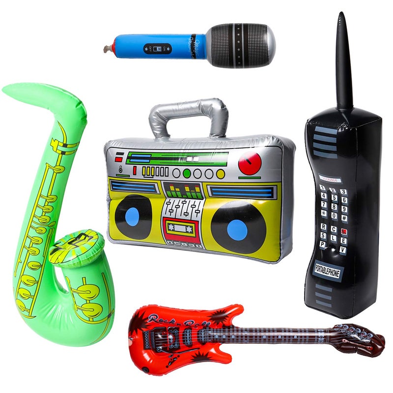 WATINC 5Pcs Inflatable Rock Star Party Favor, Inflatable Boom Box Mobile Phone Guitar Party Props for 80's 90's Party Decorations, Rock and Roll Party Favors Supplies, Christmas Birthday Party Gifts - Image 1